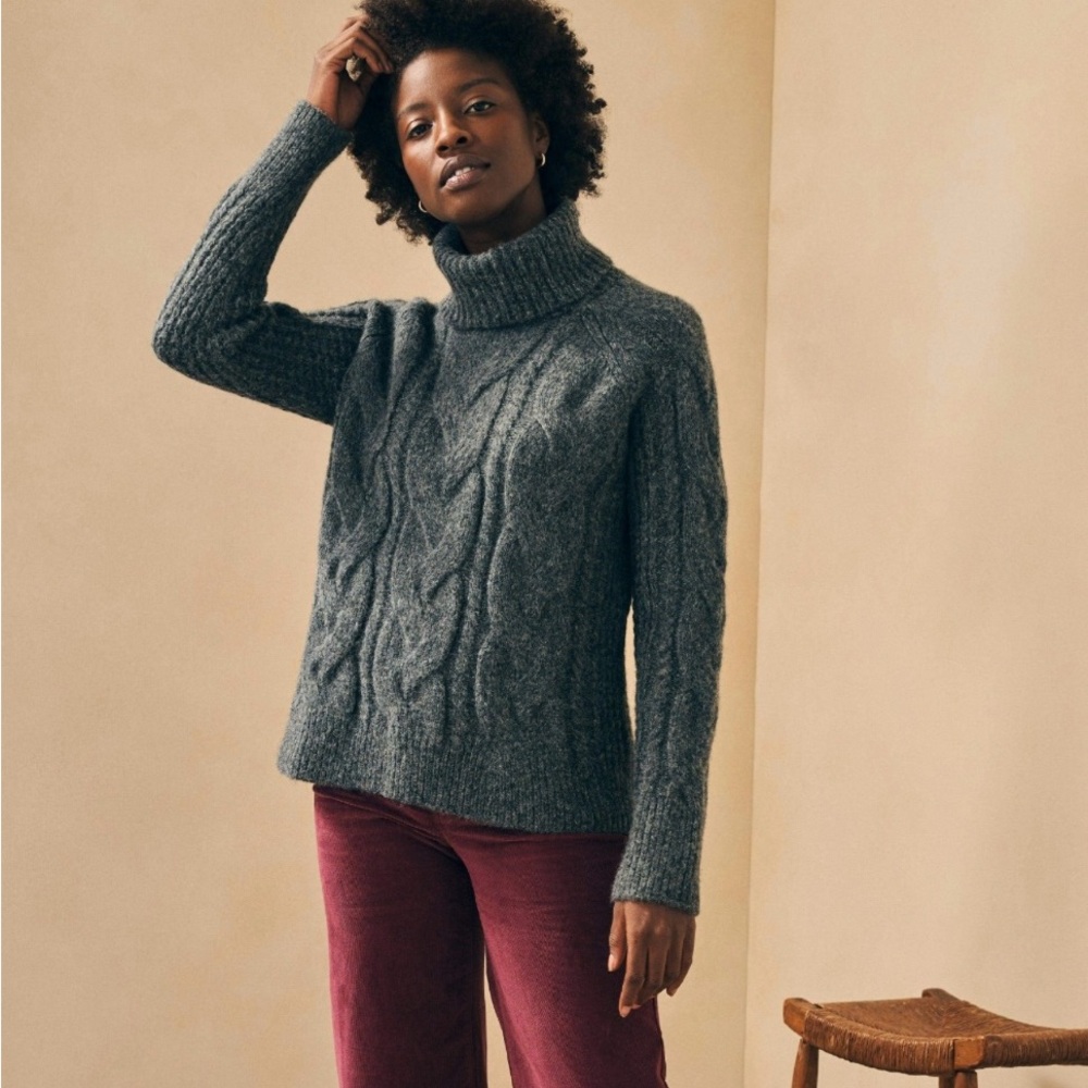 Faherty frost cable stitch turtleneck alpaca blend sweater